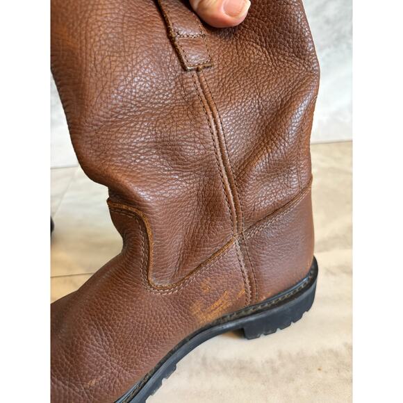 Texas Steer Men’s Brown Leather Work Western Boots Oil Resistant Size 9 Pull On - Picture 6 of 8